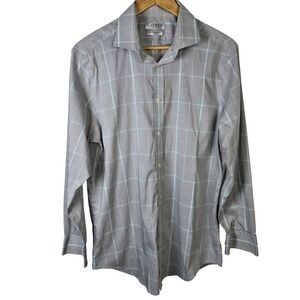 Lauren Ralph Lauren Mens Dress Shirt L 16.5/32-33 Slim‎ Fit Gray Plaid Stretch